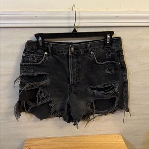We The Free Mid Rise CuttOff Charcoal Distressed Denim Shorts